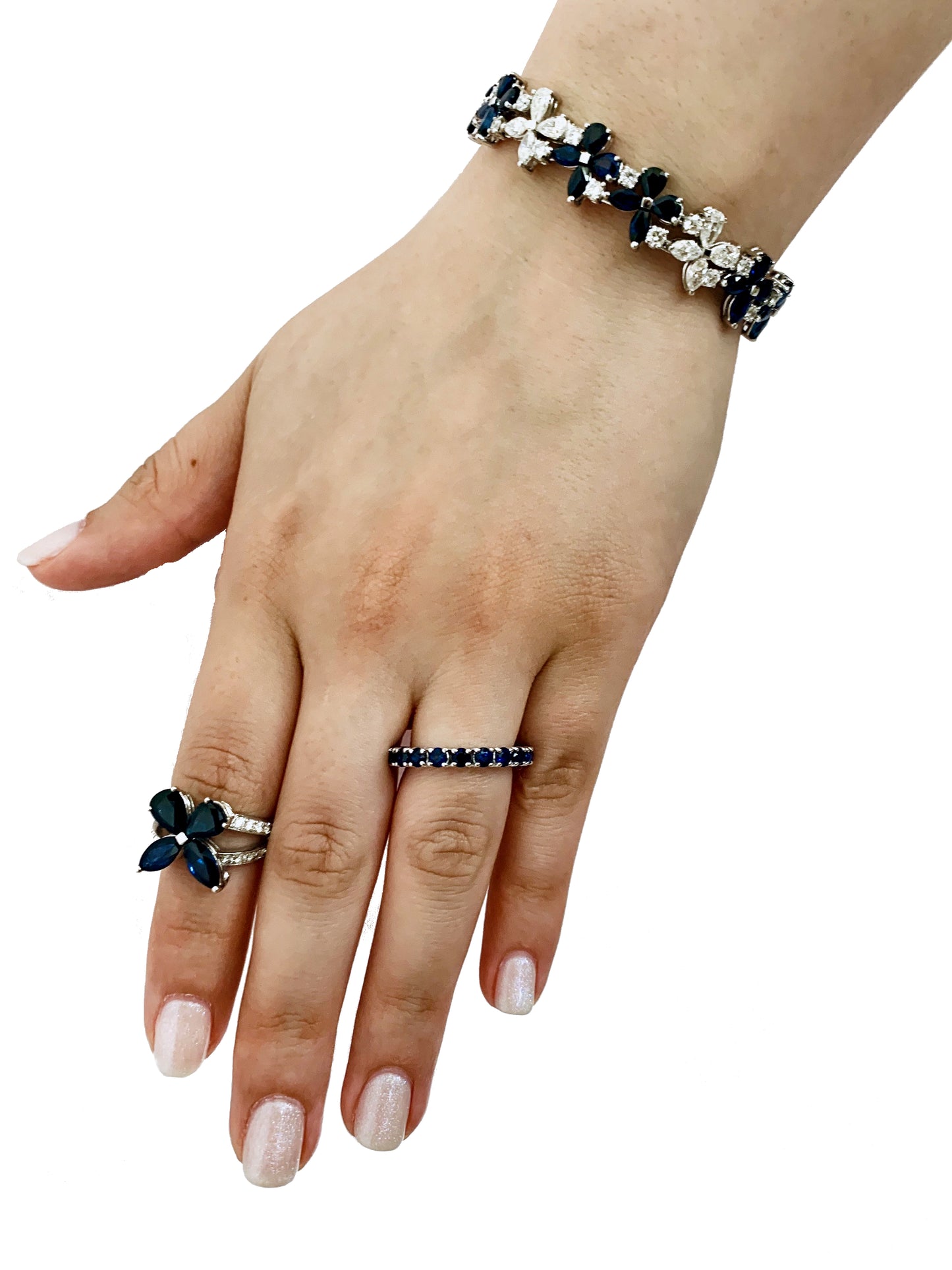 Diamond Sapphire Butterfly bracelet white gold on hand