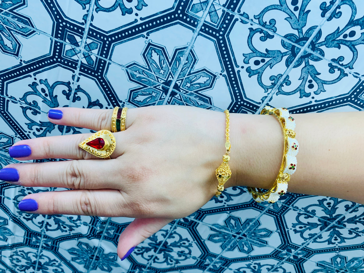 Shouq - Pearls and Enamel Flowers Bangle - UAEJEWELS