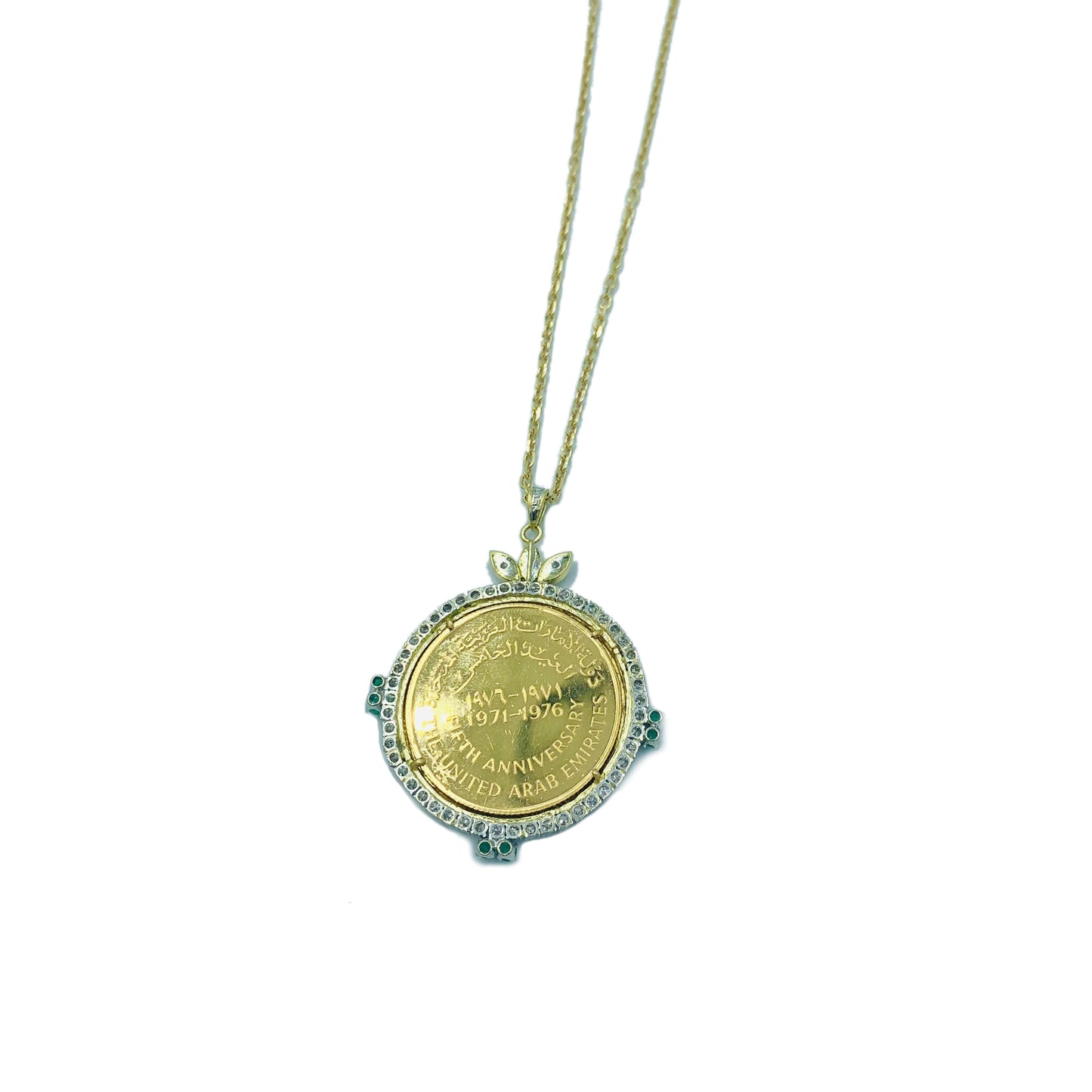 Sheikh Zayed Gold Coin Emerald Diamond Necklace