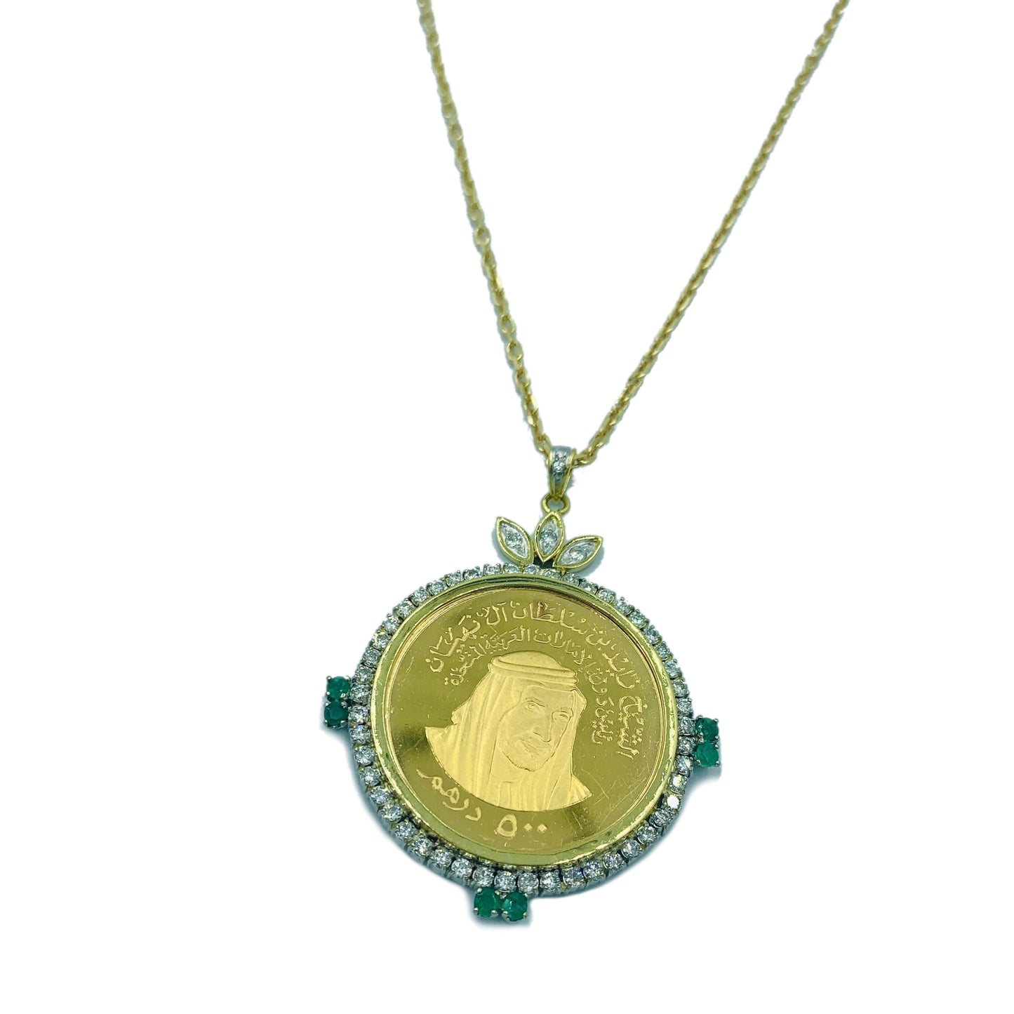 Sheikh Zayed Gold Coin Emerald Diamond Necklace