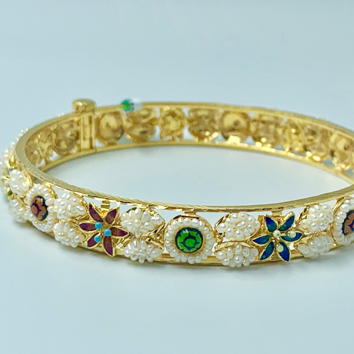 Shouq - Pearls and Enamel Flowers Bangle - UAEJEWELS