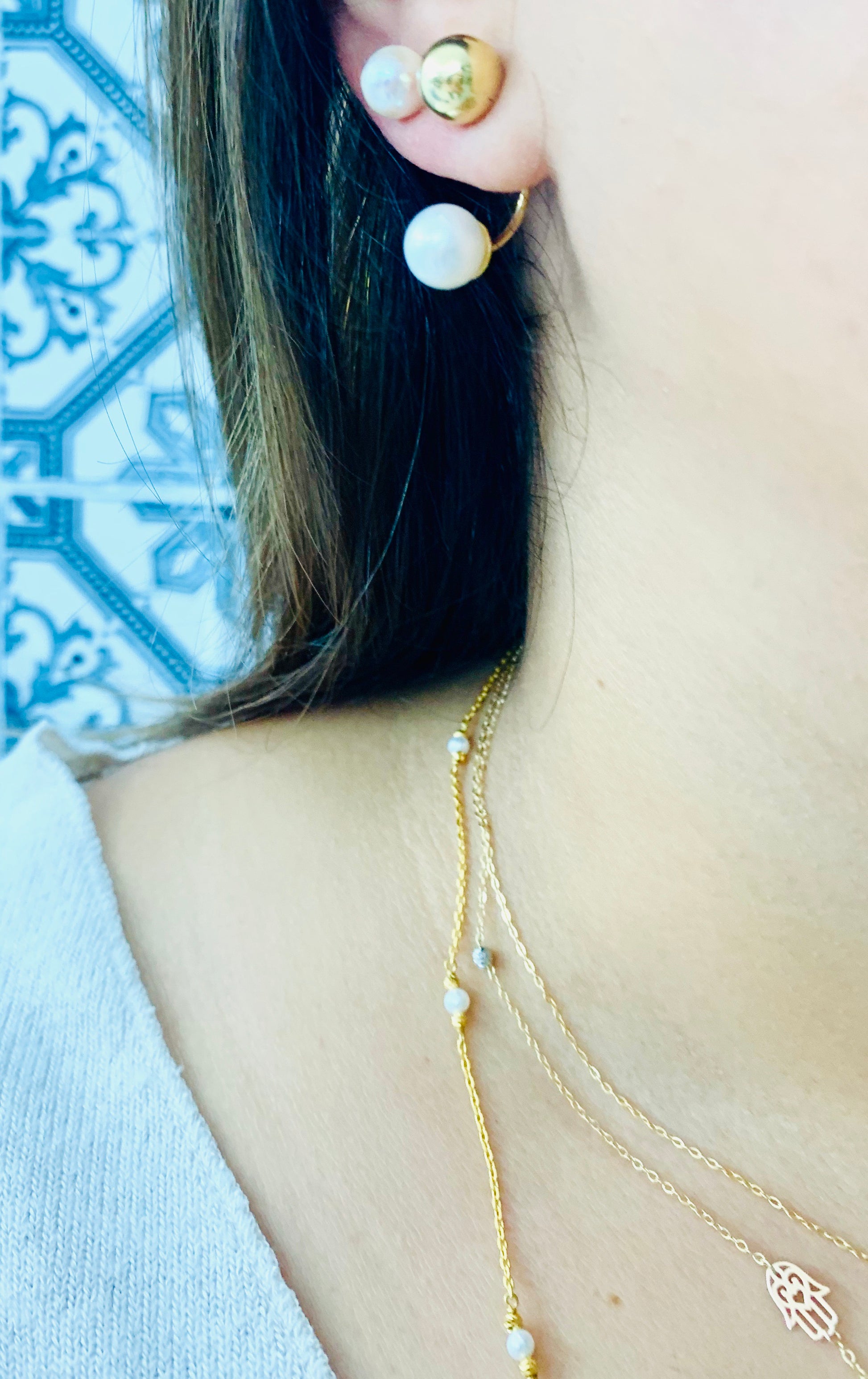 Yomiyat- Gold Pearl Ballon Earrings - UAEJEWELS