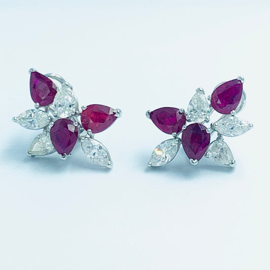 Ruby Diamond Leaf Earrings - UAEJEWELS