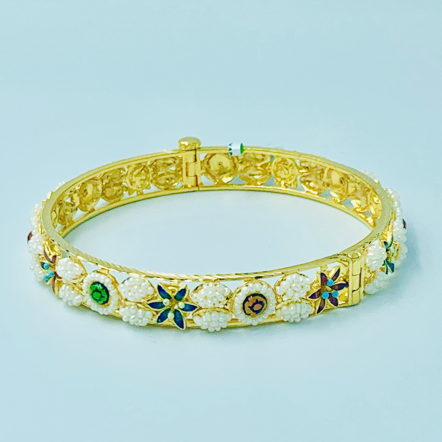 Shouq - Pearls and Enamel Flowers Bangle - UAEJEWELS